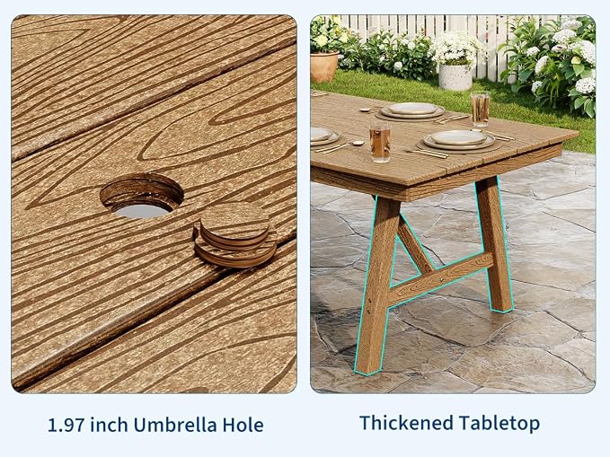 Set of 4 Outdoor Dining Chairs, 650LBS Capacity Wide HDPE Seat, Rustproof Aluminum Frame, Heavy-Duty All-Weather Patio Garden Seating Furniture for Deck Porch Backyard Poolside, Wood