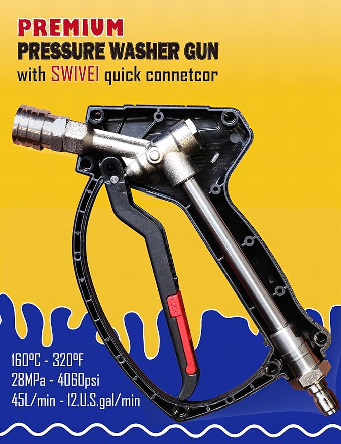 BOSEA Car Wash Swivel Gun, Pressure Washer Gun with Tips and Nozzle Holder, Nickel-Plated Real Copper Valve, Durable Swivel Gun with 3/8" Swivel Connector for Pressure Washers Machine