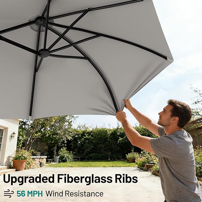 AreShark 15ft Patio Umbrella with Base, Double Sided Outdoor Umbrella with 12 Fiberglass Ribs, Large Outdoor Umbrella for Garden, Pool, Deck, Backyard & Market, Light Grey