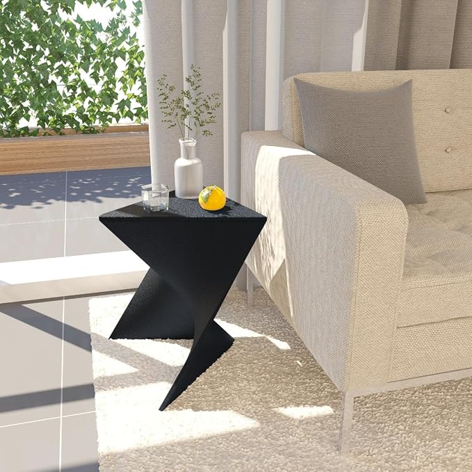 LeisureMod 15.75" Triangular Side Table, Stackable Plastic Accent End Table for Indoor & Outdoor Use, Weather-Resistant Modern Patio & Living Room Table, Set of 4, Black