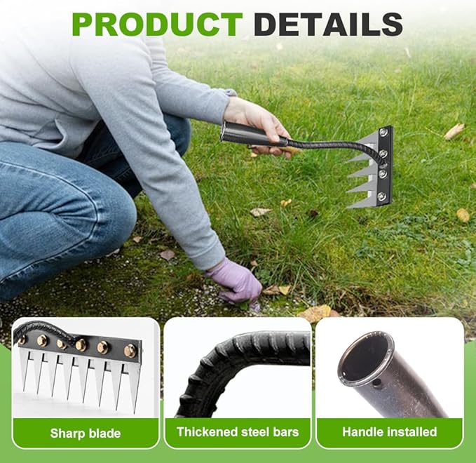 Iron Weeding Rake 2.0, 2026 New 5/6/7/8 Teeth Carbon Steel Garden Weeder Rakes, Heavy-Duty Garden Hand Weeder Puller Tool for Yard Lawn and Gardens, Iron Rake for Gardening and Weedings (6 Teeth)