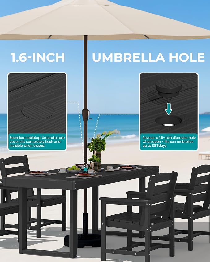 SERWALL HDPE Outdoor Dining Set for 6, 67'' Patio Table and Chairs Set | with Armchair Seat