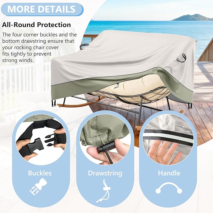 COSHNIBI Outdoor Papasan Rocking Chair Cover,Heavy Duty Waterproof Rocker Cover ,Fits for Rocking Chairs & Rattan Wicker Chairs-60"W x 43"D x 33"H,Beige