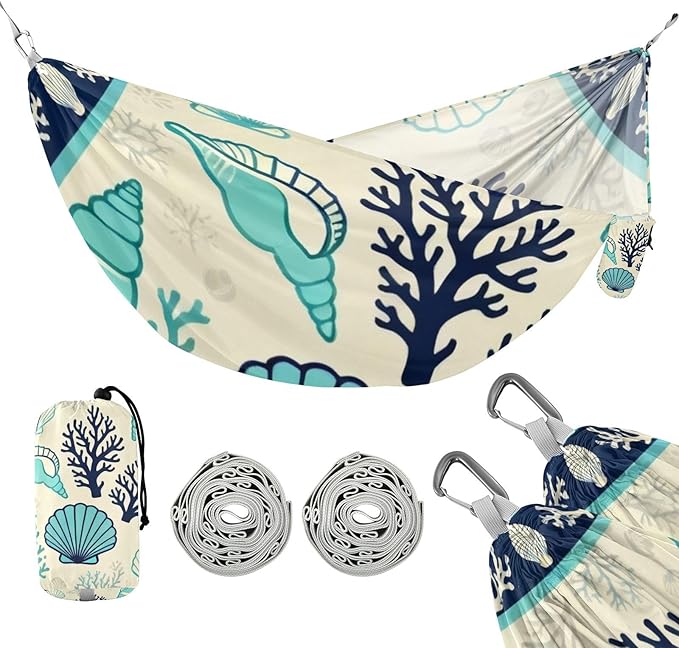 Seashell and Coral Hammocks for Camping with Portabl Carry Bag Portable Hammock Indoor Outdoor Patio