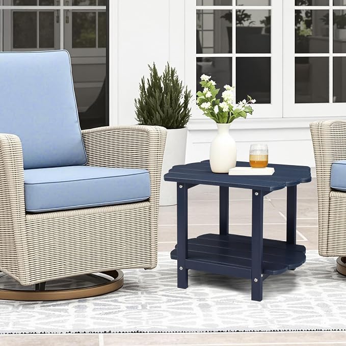 Outvita Outdoor Side Table, 2-Tier HDPE Adirondack Small Side Tables Weather Resistant Patio End Table for Backyard Poolside Porch Balcony