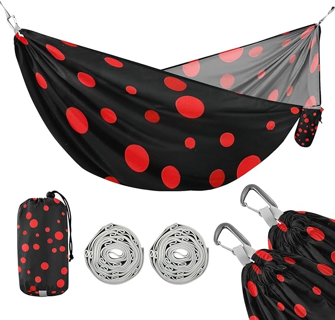 Red Irregular Dots 330lb Capacity Hammocks with Tree Straps Fabric Hammock for Camping Travel Accessories Base para hamacas para adultos