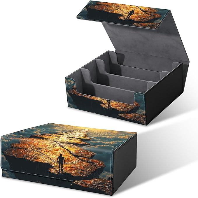 Large Card Deck Box for MTG, Fits 1200+ Sleeved Cards, PU Leather Storage Case with Strong Magnetic Closure, Multiple Colors Available for TCG CCG Baseball Card Collections, Cloud Stone Man
