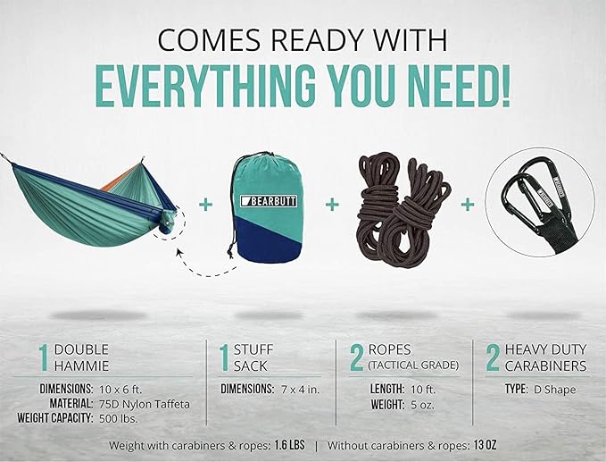 Bear Butt Double Camping Hammock and Bear Butt Hammock Bug Net Bundle