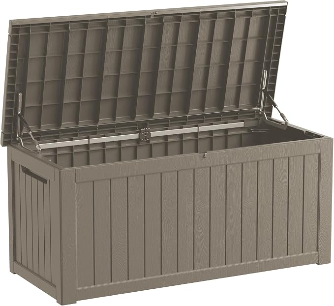 TARKARI 280 Gallon Outdoor Storage Box Waterproof, Resin Deck Boxes with Lockable Lid & UV-Resistant for Patio, Pool, Garden Furniture Cushions & Accessories, Coffee