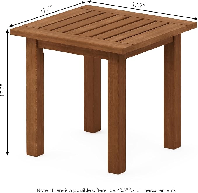 Furinno TIOMAN Outdoor Patio Side Table, Square Accent End Table, Small Outdoor Table for Garden, Porch, Balcony, Teak Oil Finish, Light Wood