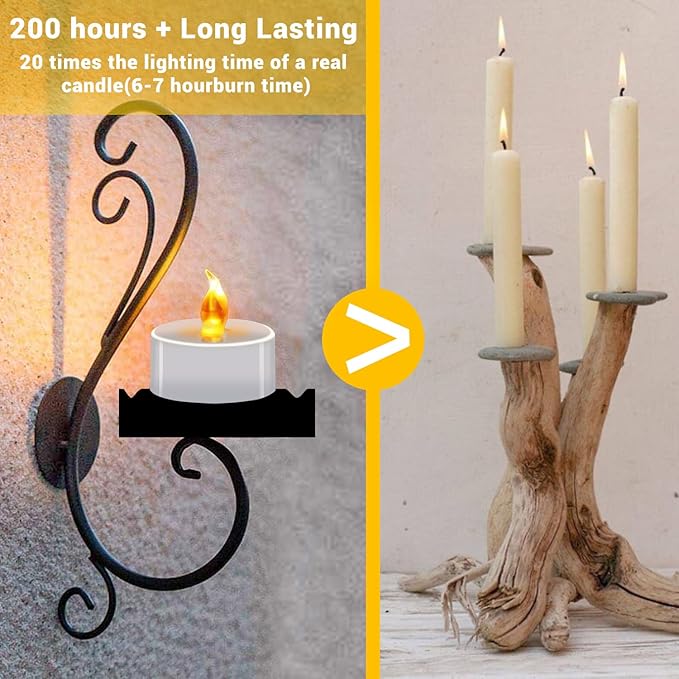 Tea Lights Battery Operated Candles LED Tea Lights Flameless Candles 200+ Hours Flickering Fake Tealights for Sweetest Day Wedding Home Decorations Party (Warm Yellow, 12 Pack)