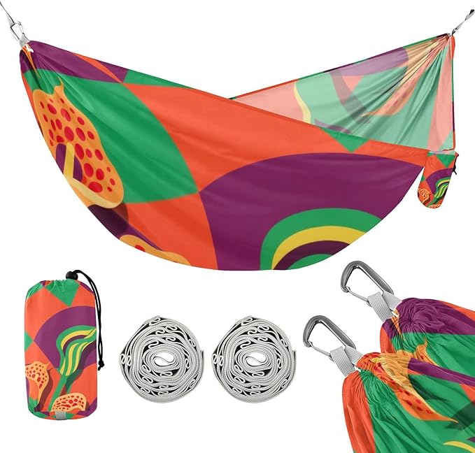 Colorful Geometric Shapes Calla Lilies Outdoor Hammock with Tree Straps Tree Hammock for Outside Patio Backyard Poolside
