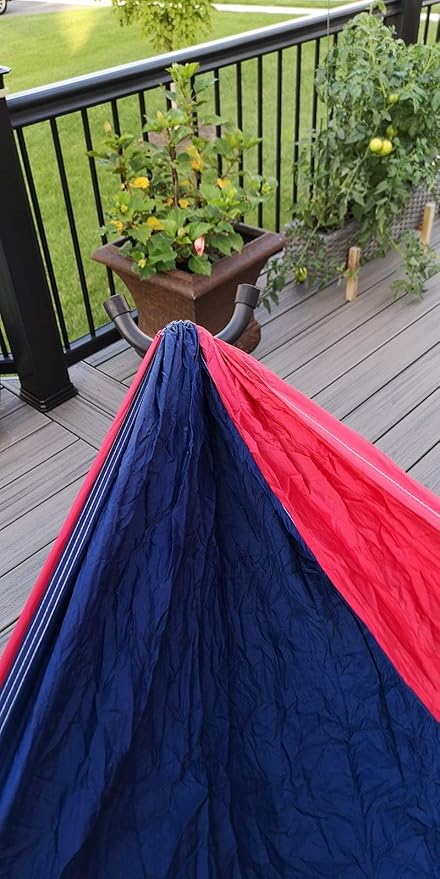 TJ Global Compact Lightweight Parachute Nylon Single Portable Hammocks for Hiking, Travel, Backpacking, Beach, Survival, Outdoors (Blue/Red)
