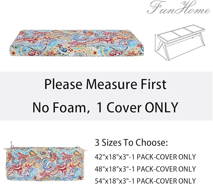 FUNHOME Outdoor Bench Cushion Cover 54 x18 x 3 inch,Water Resistant Cover with Zipper&Ties,Fade-Resistant Slipcover,Patio Porch Swing Cushion Cover Replacement Only,No Insert(Phoenix)