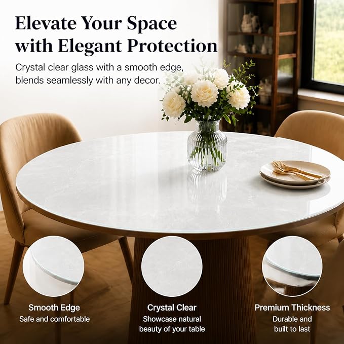 32" Round Tempered Glass Table Top, 5/16" (8mm) Thick, Marble Pattern, Heavy-Duty, Heat & Scratch Resistant for Coffee, Dining & Patio Tables, Gray