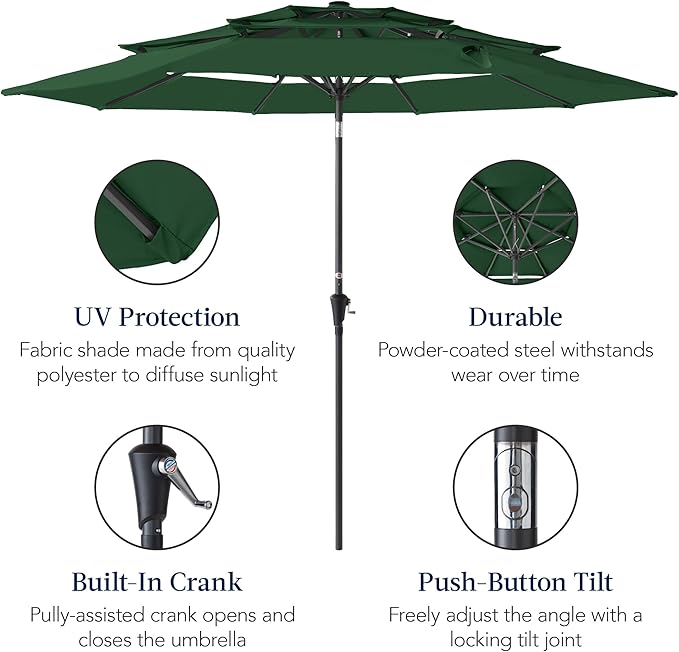 Best Choice Products 10ft 3-Tier Market Patio Umbrella, Outdoor Sun Shade with Tilt, Crank Lift, 8 Ribs for Backyard, Deck, Poolside