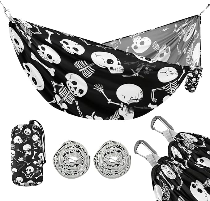 Halloween Black Skull Skeleton 330lb Capacity Outdoor Hammock with Tree Straps Swing Hammock for Indoor Outdoor Patio macas mexicanas de Patio para Adulto