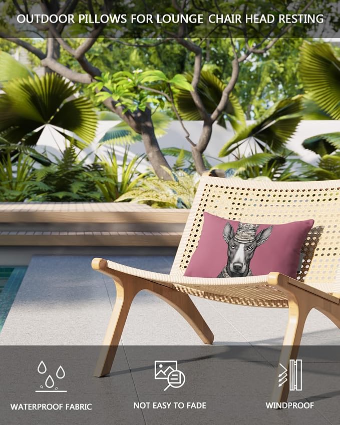 Outdoor Pillows Covers with Inserts Pet Dog with A Crown Waterproof Recliner Pillow with Adjustable Strap Throw Pillows for Patio Furniture Pool Lounge Chair, 12x20 inch, 2PCS