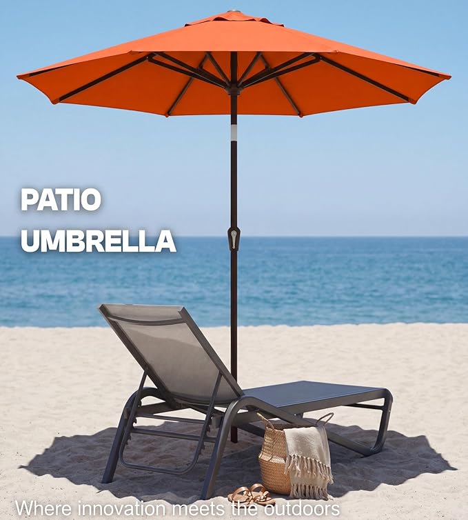 PatioKingdom Auto-Tilt 9FT Patio Umbrella Outdoor with 8 Sturdy Fiberglass Ribs,Market Table Umbrella for Pool,Backyard,Deck and Garden