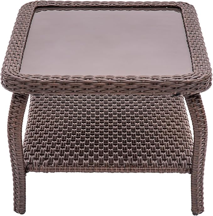 Patio Tables Wicker Coffee Table, Outdoor End Table with Storage Shelf, Patio Furniture Coffee Table for Sofa, Swivel Chairs, Garden, Balcony - Square/Grey