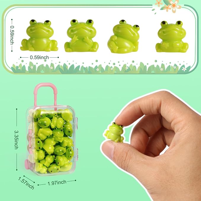 36pcs Mini Resin Frogs with Mini Suitcase Fairy Garden Accessory | Tiny Frogs Little Small Resin Animals for Landscape, Succulents Decor, DIY Craft