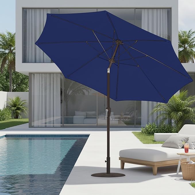 9ft Patio Umbrella with Push Button Tilt and Crank,Outdoor Market Table Umbrella UV Protection 8 Sturdy Ribs for Backyard,Garden,Pool,Deck(Navy)