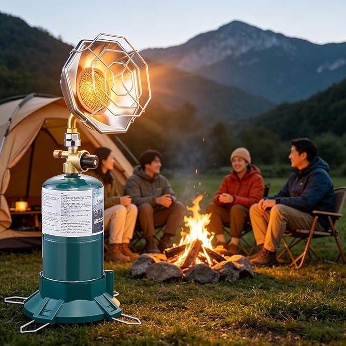 Portable Propane Heater 2-in-1, 6200BTU with Cup Holder & Cylinder Base, Camping Heater with Propane for Tent, Garage, Fishing, Compatible with 1lb Small Propane Tank (Fuel Not Included)