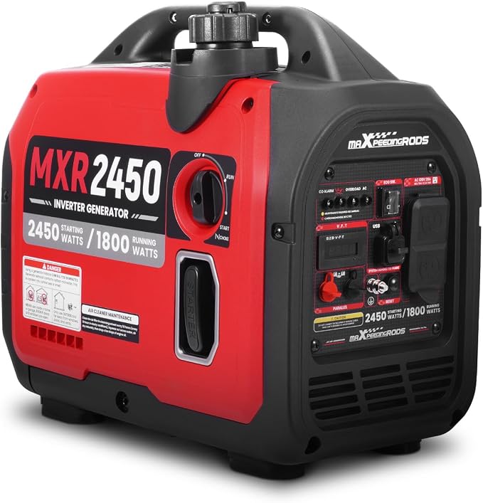 maXpeedingrods 2450 Watt Portable Inverter Generator for Camping, Home | MXR2450 Small Generator 17kg, Gas Powered, CO Sensor, RV Ready, Parallel & ECO Function Available, w/PGMA EPA UL 2201, Quiet