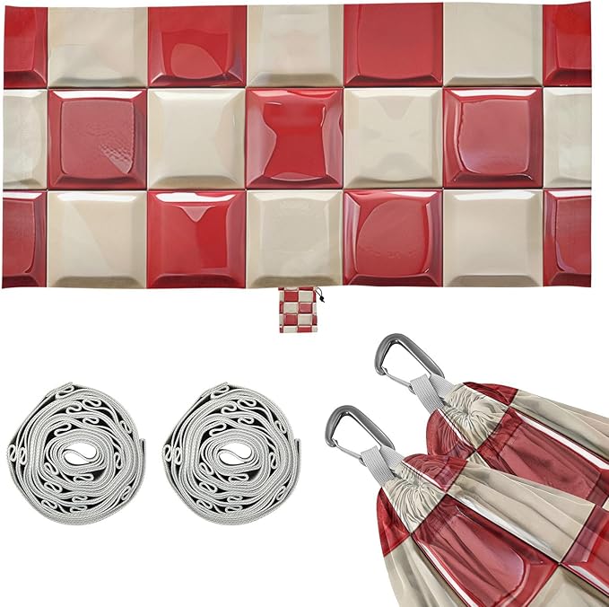 Red and White Checkerboard 330lb Capacity Hammocks with Hanging Rope Indoor Hammock for Patio Backyard Lounge Base accesorios para campamento