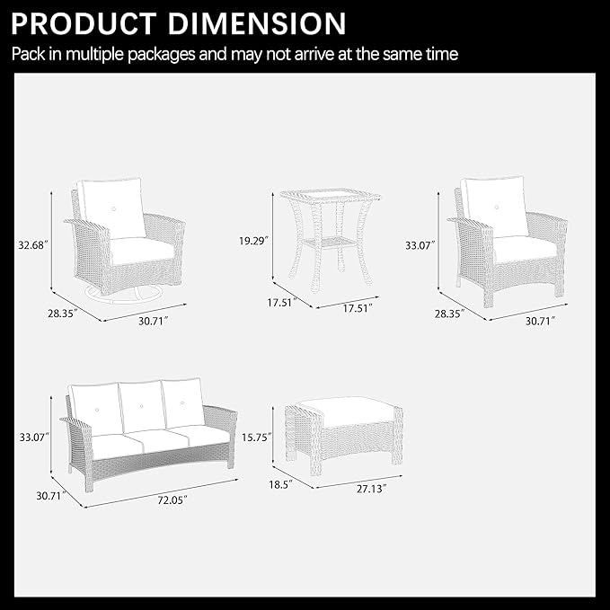 LayinSun 9 Piece Wicker Patio Furniture Set, Classis Outdoor Conversation 360 Degree Swivel Chairs Set with Coffee Table