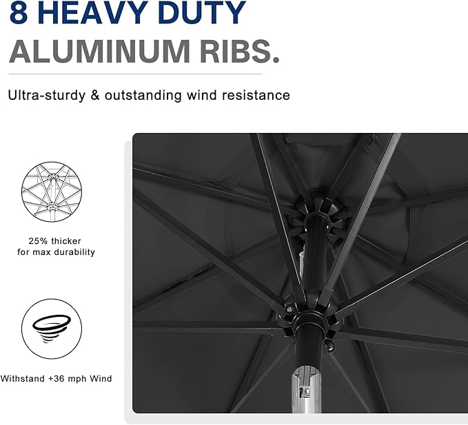 ABCCANOPY Durable Solar Led Patio Umbrellas with 32LED Lights 11FT (Deep Gray)