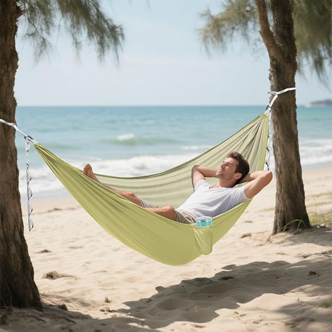 Dark Khaki Solid Color Pure Plain 330lb Capacity Camping Hammock with Hanging Rope Portable Hammock for Outside Patio Backyard Poolside amacas para patios con Base de adultos