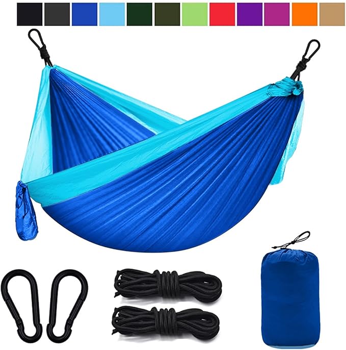 Outdoor Automatic Hammock with Mosquito Net Nylon Portable Lightweight Double Hammock for Camping with 2m Tree Straps Blue 9.5'x4.5'