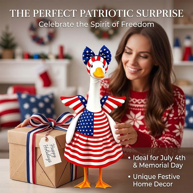 Go Ho 4th of July Porch Goose Outfit Angel Style, American Flag Patriotic Clothes for 23 Inch Porch Goose Statue, Independence Day Costume, 250th Anniversary USA Outdoor Lawn Garden Decoration
