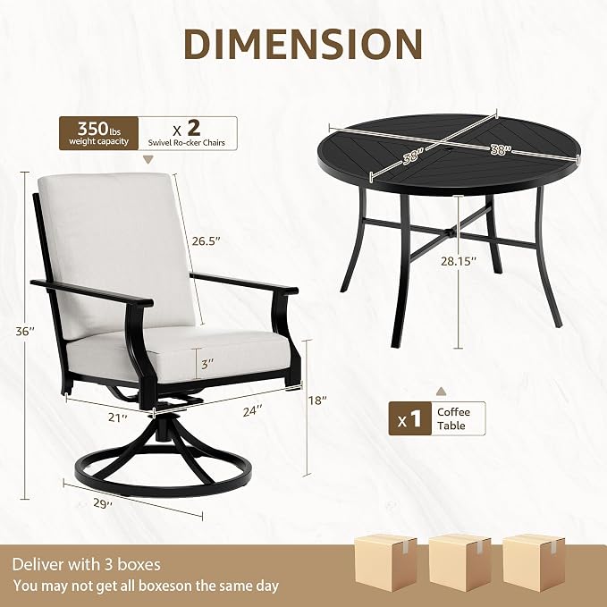NATURAL EXPRESSIONS 5 Pieces Patio Dining Set, 4 Outdoor Swivel Rocking Chairs with 38" Round Table, All Weather Outdoor Table and Chairs for Outside, Garden, Backyard