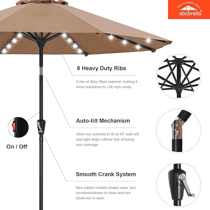 ABCCANOPY OLEFIN® 5-Year No Fading Patio Umbrella with Solar Lights (Land)