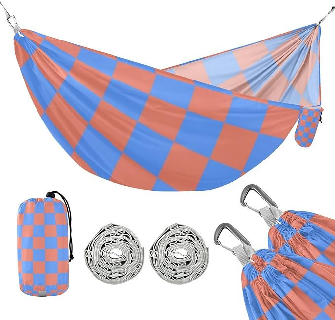 Blue-Orange Checkerboard 330lb Capacity Hammocks with Tree Straps Hanging Hammock for Outside Camping Essentials hamaca con Base para adultos