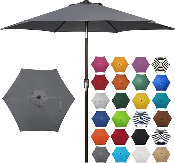 Blissun 7.5 ft Patio Umbrella, Yard Umbrella, Outdoor Market Umbrella with Push Button Tilt Crank, Dark Grey