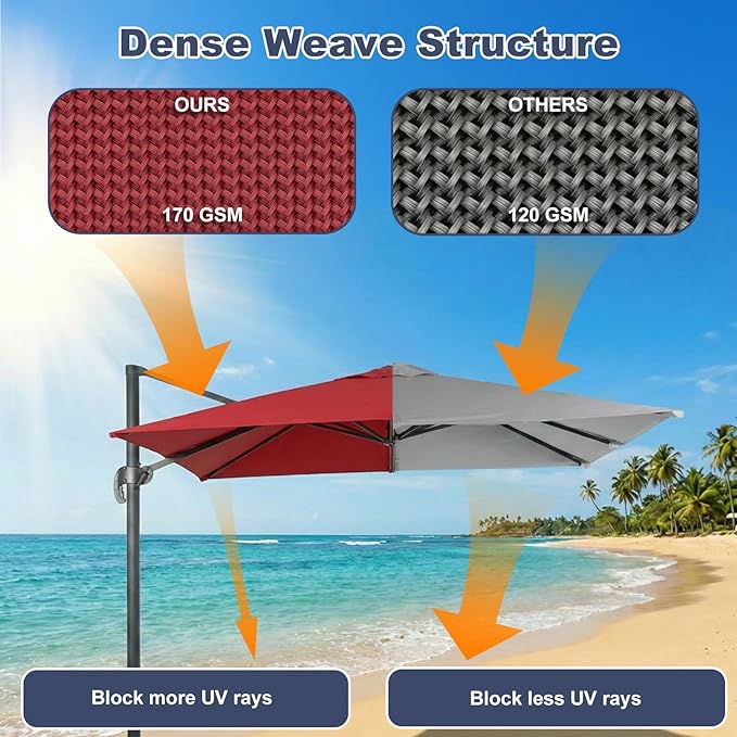 BPS 10'x10' Cantilever Umbrella Replacement Canopy for 8 Ribs Square Offset Umbrella, Outdoor Canopy Replacement for Patio Parasol, Canopy Only