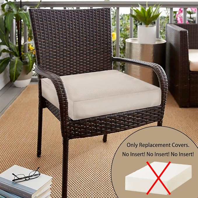 Magpie Fabrics Indoor Outdoor Patio Replacement Cushion Cover with Ties 2 Pack, Loveseat Chair Couch Slipcover Water Repellent UV Resistant Decor for Home Garden(Recycled Cream White, 20x18x4 Inch)