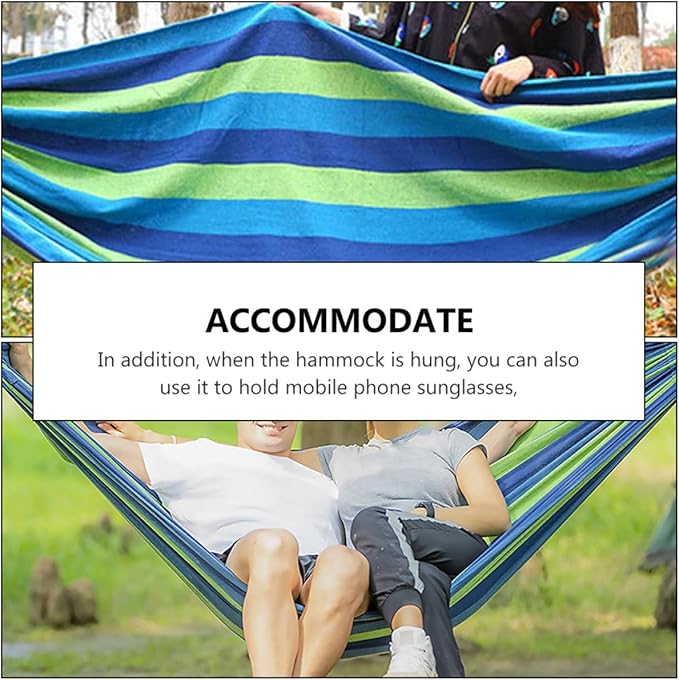 Angoily Double Thick Canvas Hammock for Adults, Outdoor Travel and Camping Swing with 150x190cm Size, Blue Portable Garden Hammock with Storage Bag and Hanging Ropes