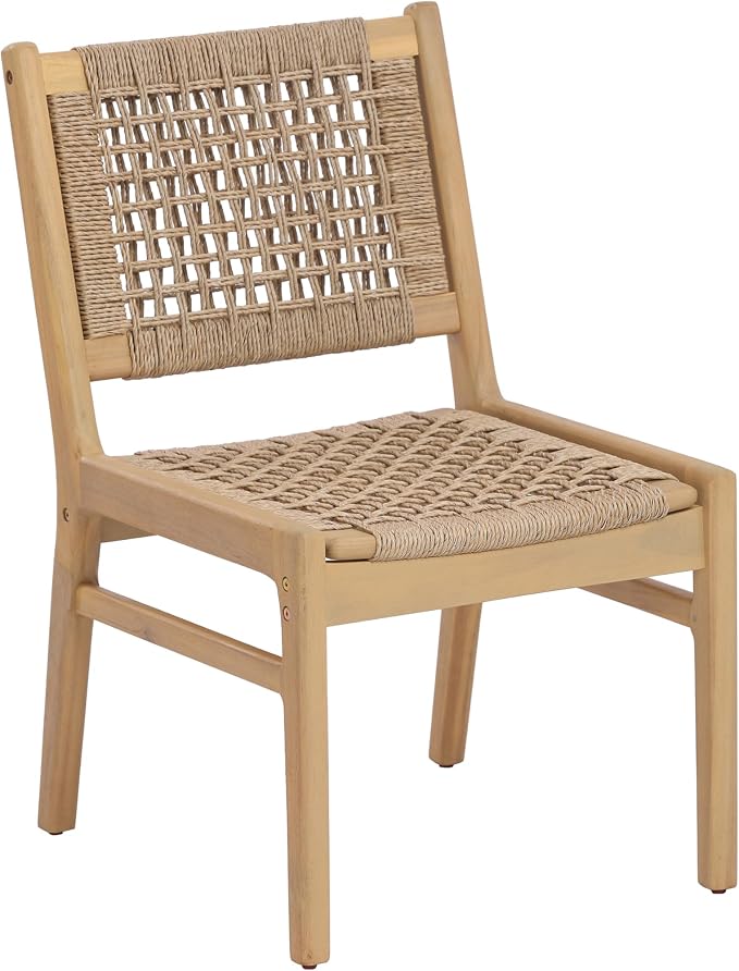 Christopher Knight Home Chuse Acacia Wood Dining Table Set for 6, Solid Wood Outdoor Dining Set for 6, 7 Piece Oval Patio Dining Table and Chair Set with Wicker Seat & Back, Light Brown + Light Teak