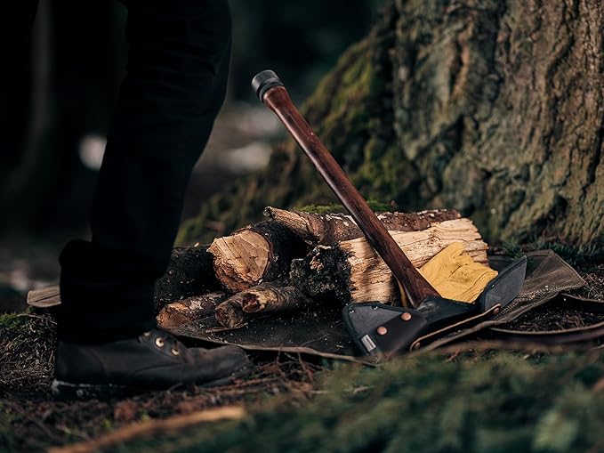 Barebones Pulaski Axe - 1055 High Carbon Steel Splitting Axe Blade - Wood Splitter with Canvas Sheath - Chopping Axe for Rooting and Trenching