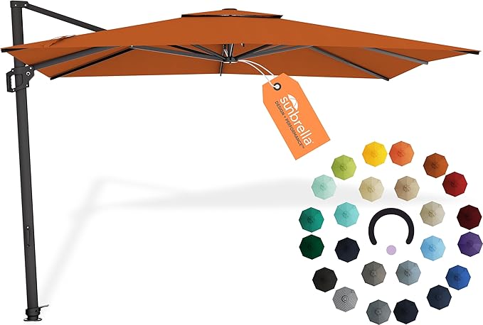 Midtown Umbrellas 9 x 9 Ft Outdoor Cantilever Patio Umbrella w/Sunbrella Terracotta Fabric - 360° Rotate Offset Patio Umbrella, Deck Patio Umbrella, Backyard Umbrella & Garden Umbrella - Black Frame