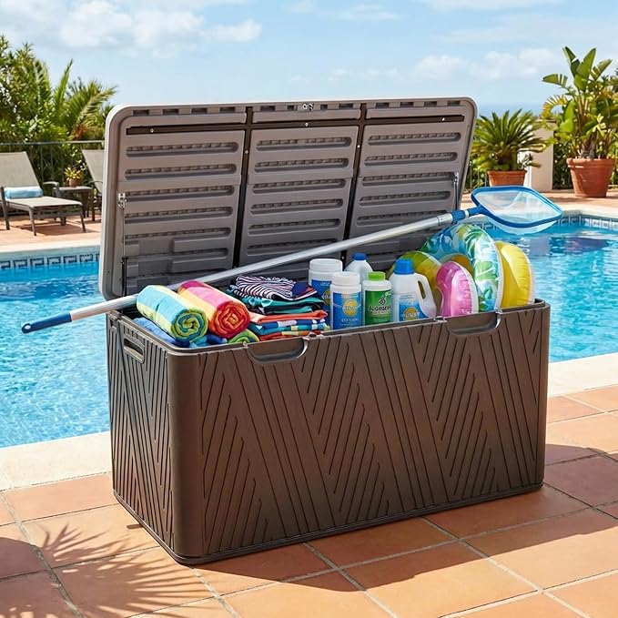 BPS 85 Gallon Resin Deck Box, Outdoor Storage Box Waterproof & Weather-Resistant Lockable, Large Patio Storage Container for Cushions, Garden Tools