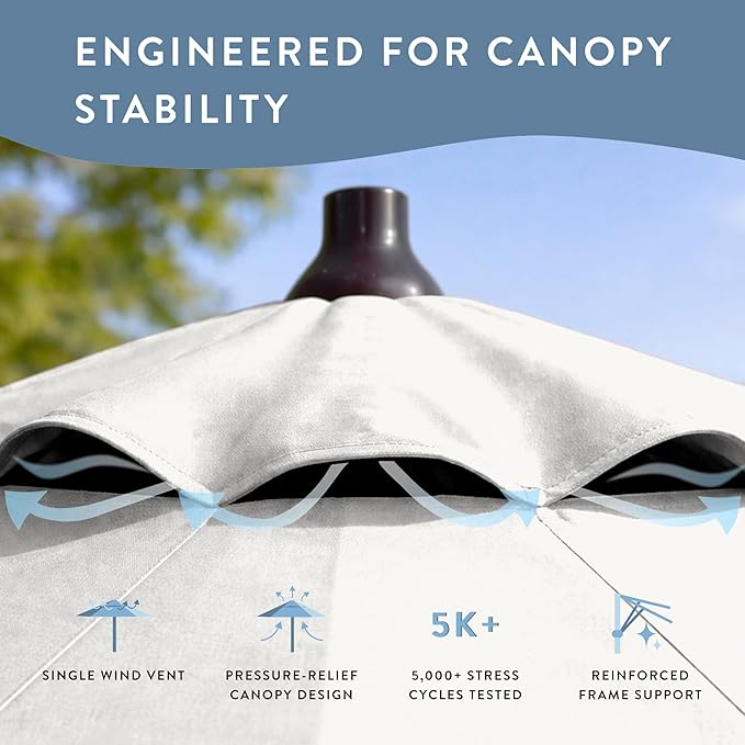 California Umbrella 12-Year Protection 7.5-Ft Outdoor Patio Umbrella, Sunbrella Fade-Resistant Fabric, Auto-Tilt, Heavy Duty Aluminum Frame, 8 Reinforced Ribs for Pool or Deck, Bronze Pole, Natural