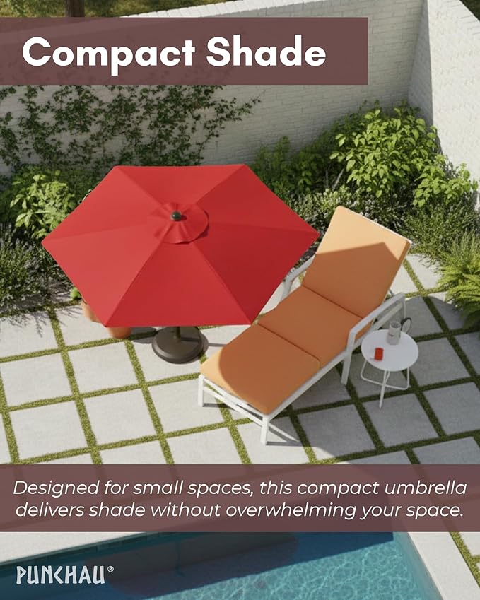 6 Ft Outdoor Patio Umbrella, Easy Open/Close Crank and Push Button Tilt Adjustment - Wine Red Burgundy Market Umbrellas