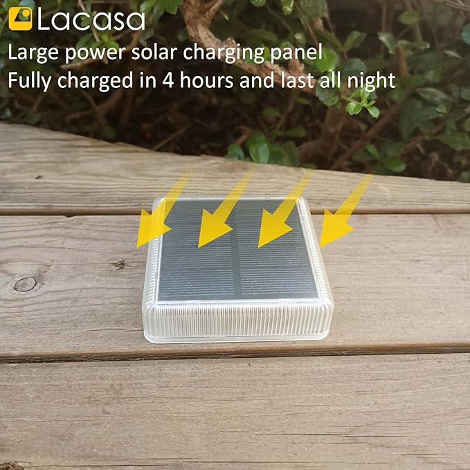 Lacasa 4-Pack Solar Dock Lights - Marine Blue Square LED Garden Deck Step Lights - Solar Powered, Dusk to Dawn for Yard Patio Pathway
