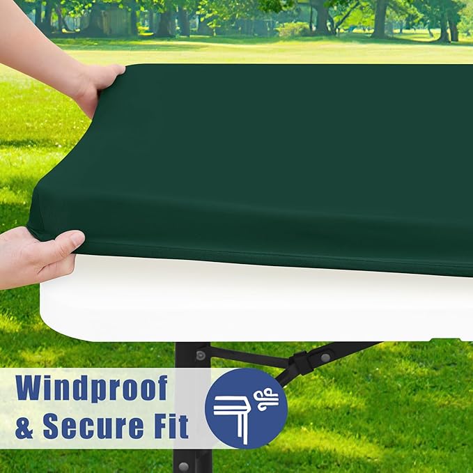 Moosfor Spandex 5 Foot Rectangle Table Cloth 2 Pack, Elastic Fitted Tablecloths for Picnic, Stretch Washable Patio Table Cover for Outdoor, Camping, Banquet and Parties(Hunter Green, 30"x60")