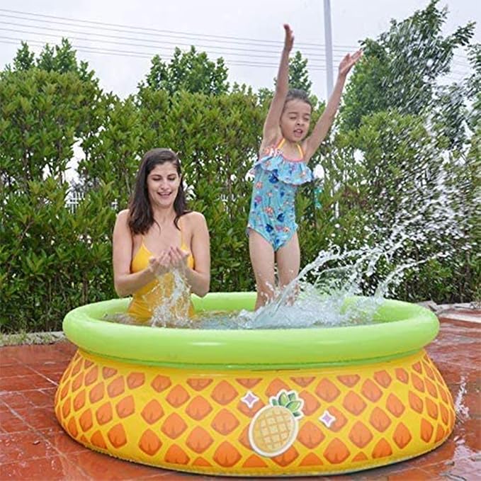 JLeisure Sun Club 17789 5 Foot x 16.5 Inch 1 to 2 Person Capacity Pineapple 3D Kids Above Ground Inflatable Outdoor Backyard Kiddie Swimming Pool